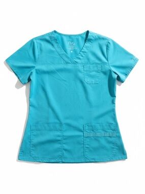 NRG by Barco Stretch Scrub Top Teal V Neck Medical Nurse Uniform Small